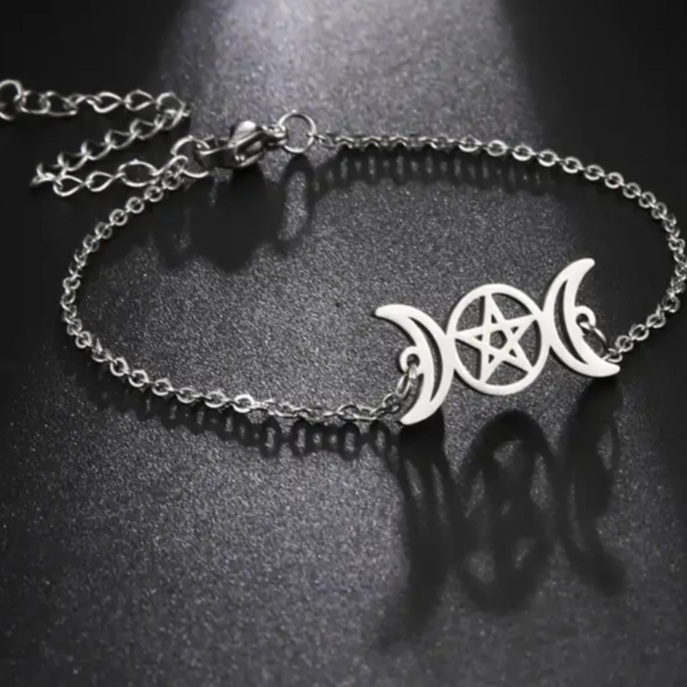 Stainless Steel Triple Moon Goddess Bracelet/Anklet - Picture 7 of 7